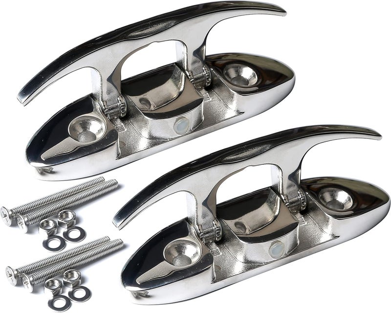 MX Boat Folding Cleats 4-1/2 inch Marine Dock Cleats Flip Up Boat Cleats Stainless Steel,with Installation Accessories Pair - Image 1